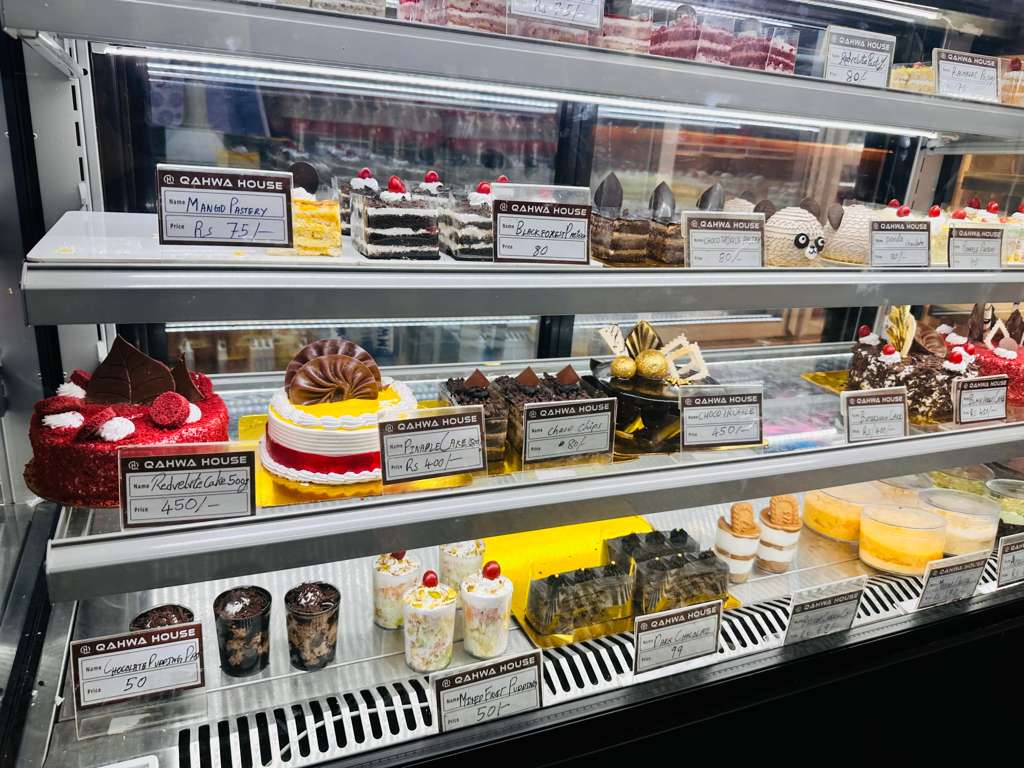 Display fridge of fresh cakes and pastries